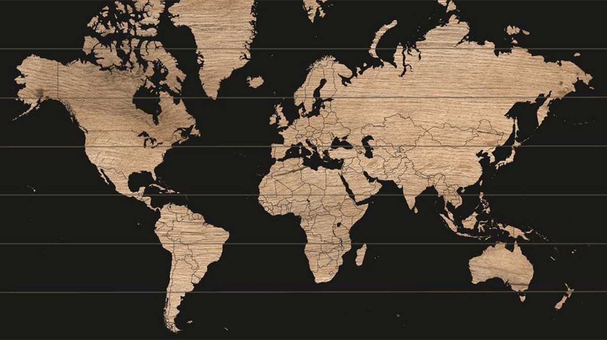 Wereldkaart op Hout Wood | 124 x 70cm | Gratis 100 prikkers en ophangsysteem